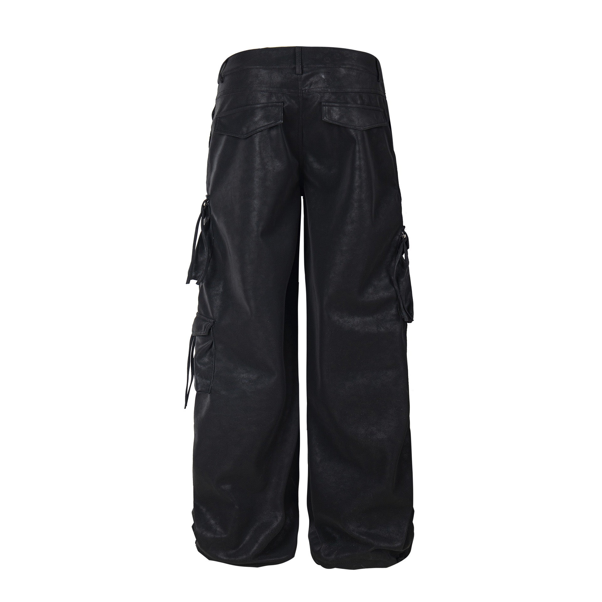 Wide-Leg PU Leather Cargo Pants | Multi-Pocket Streetwear