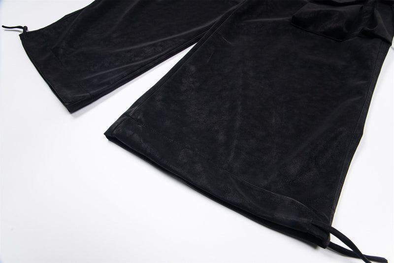 Wide-Leg PU Leather Cargo Pants | Multi-Pocket Streetwear