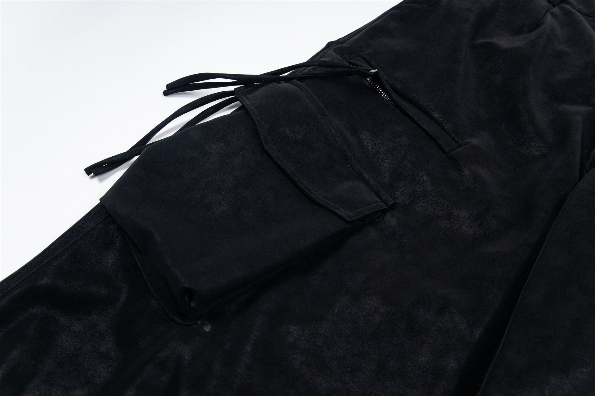 Wide-Leg PU Leather Cargo Pants | Multi-Pocket Streetwear