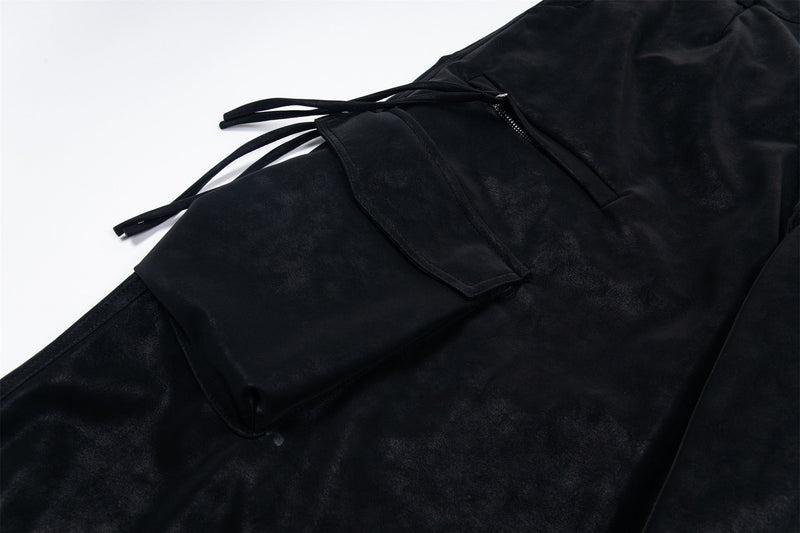 Wide-Leg PU Leather Cargo Pants | Multi-Pocket Streetwear