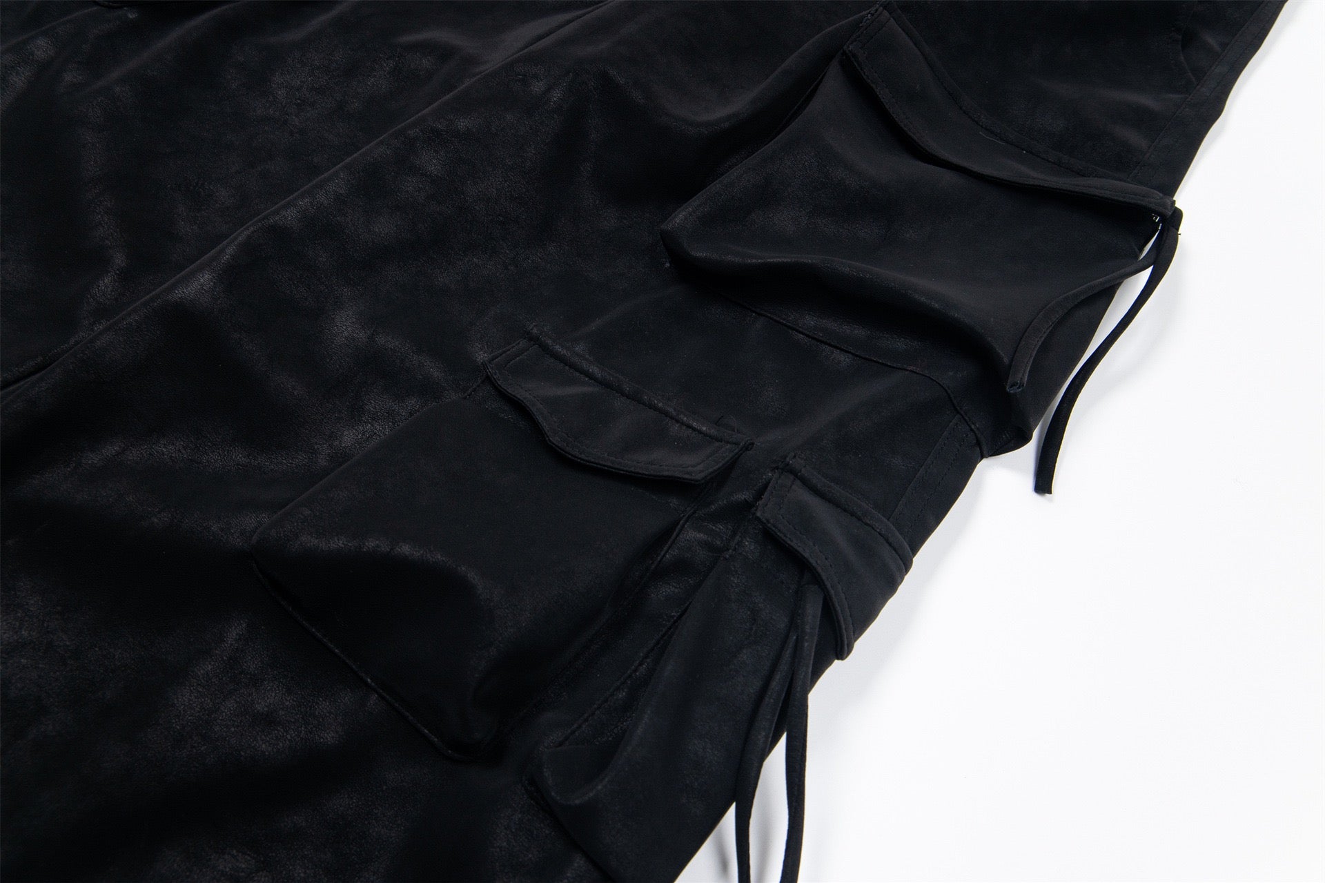 Wide-Leg PU Leather Cargo Pants | Multi-Pocket Streetwear