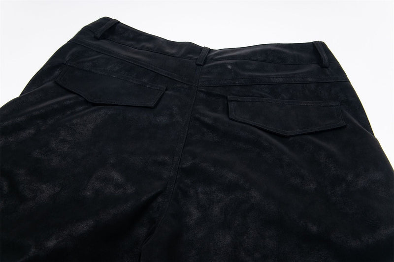Wide-Leg PU Leather Cargo Pants | Multi-Pocket Streetwear