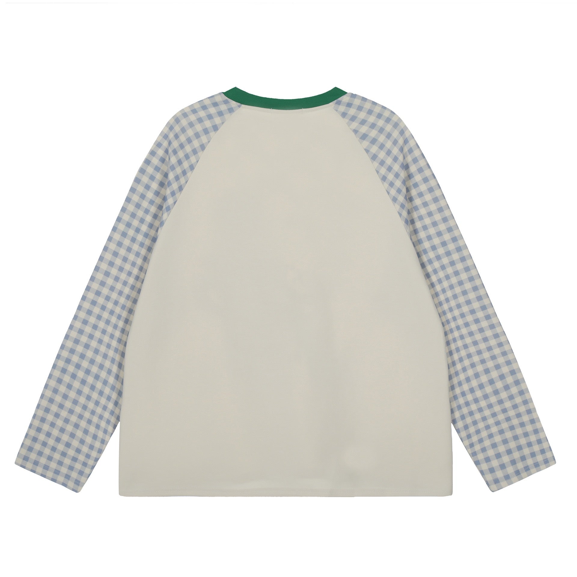 Patchwork Gingham Raglan Graphic Long-Sleeve Tee | SEAKOFF