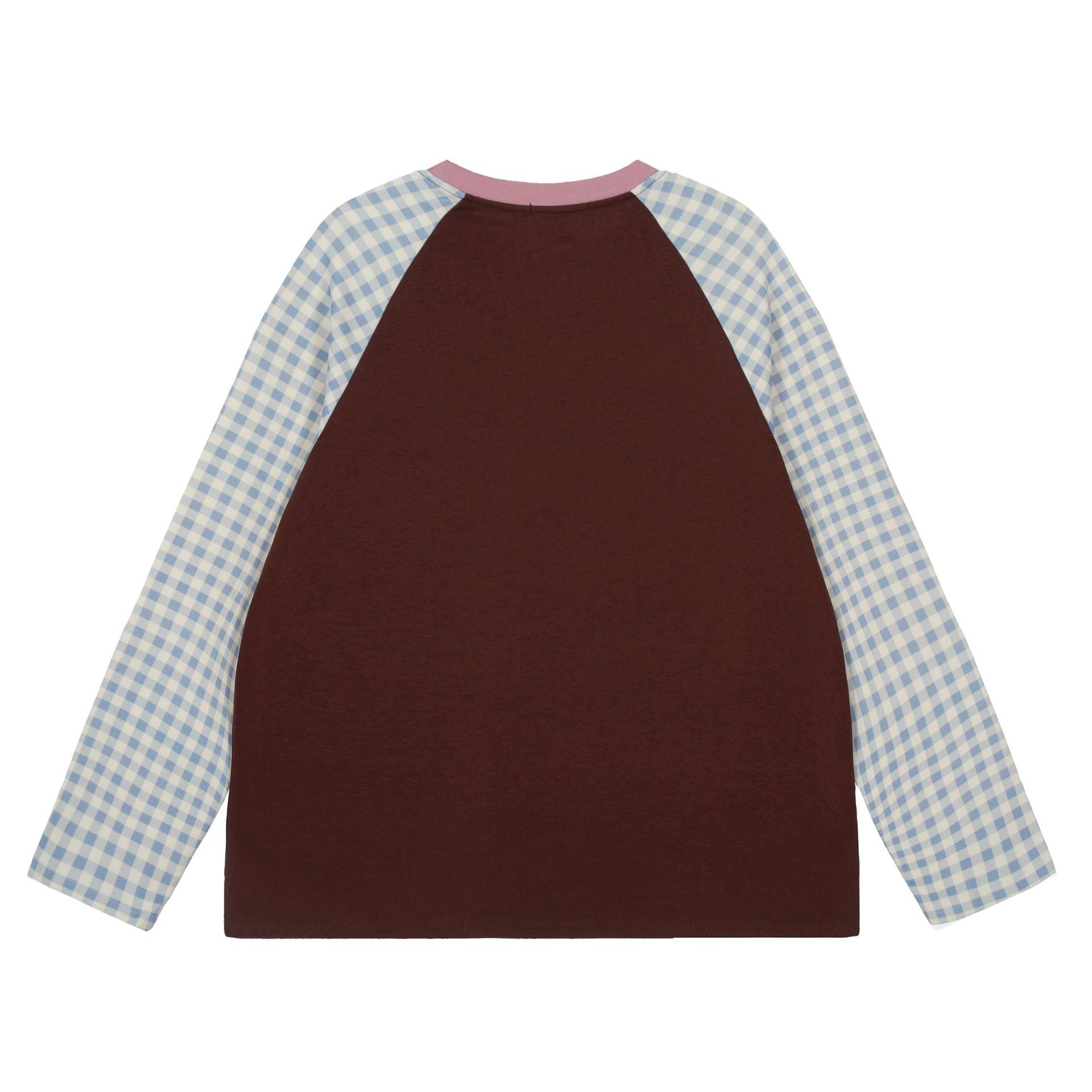 Patchwork Gingham Raglan Graphic Long-Sleeve Tee | SEAKOFF