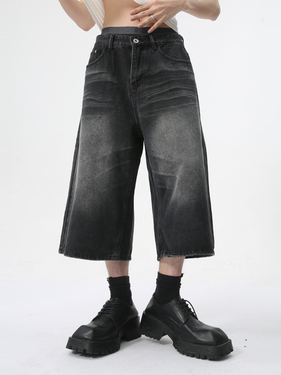 Omirad Wide-Leg Black Denim Shorts | Relaxed Street Style