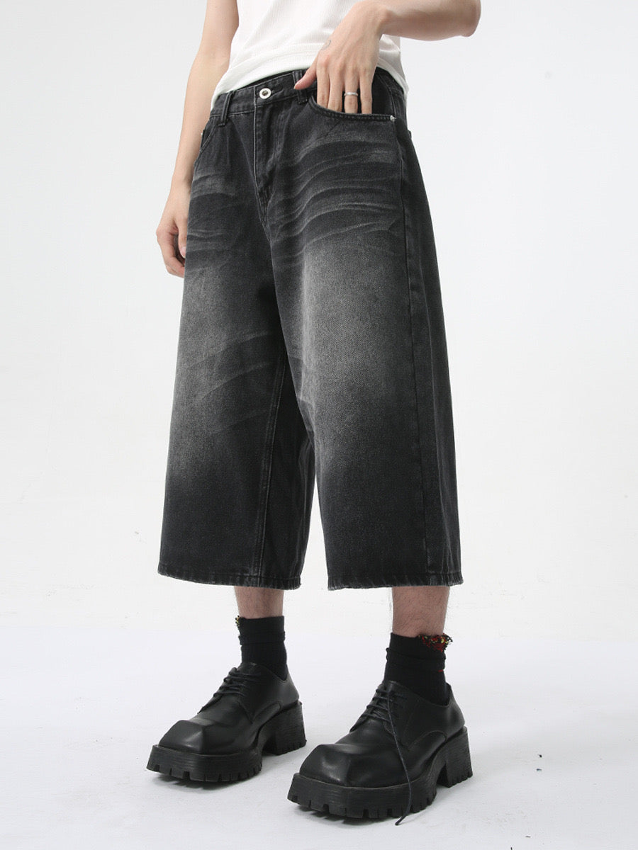 Omirad Wide-Leg Black Denim Shorts | Relaxed Street Style