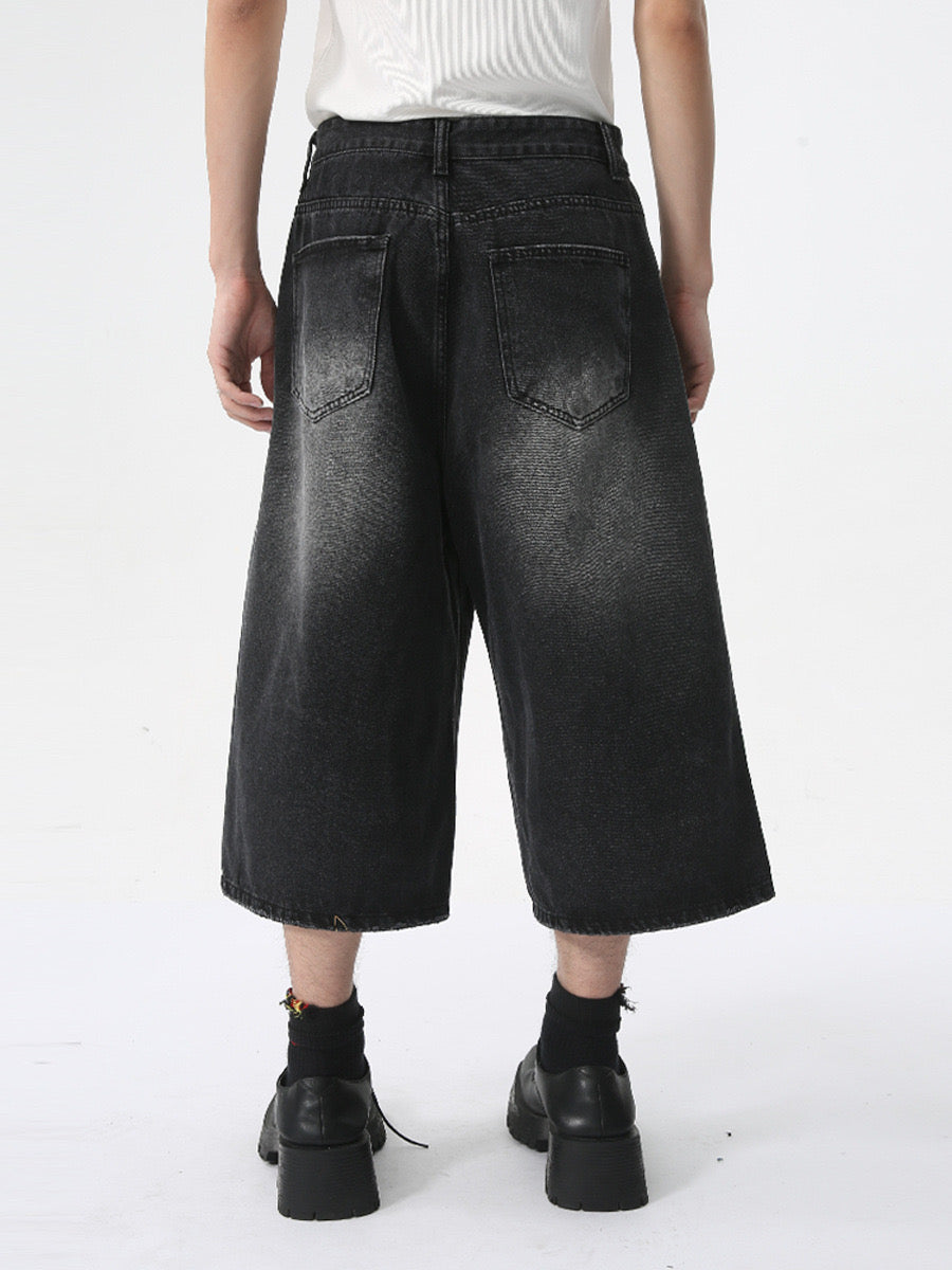 Omirad Wide-Leg Black Denim Shorts | Relaxed Street Style