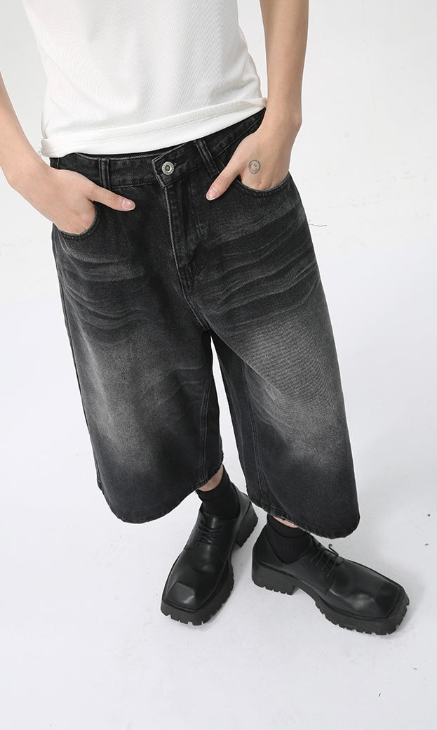 Omirad Wide-Leg Black Denim Shorts | Relaxed Street Style