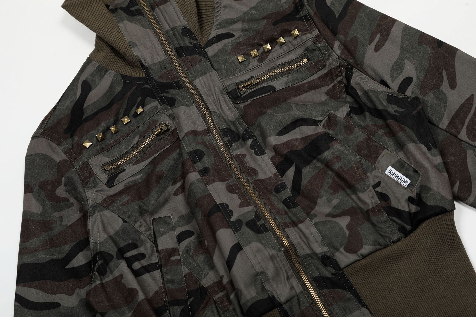 Studded Cropped Bomber Jacket | Camo & Black