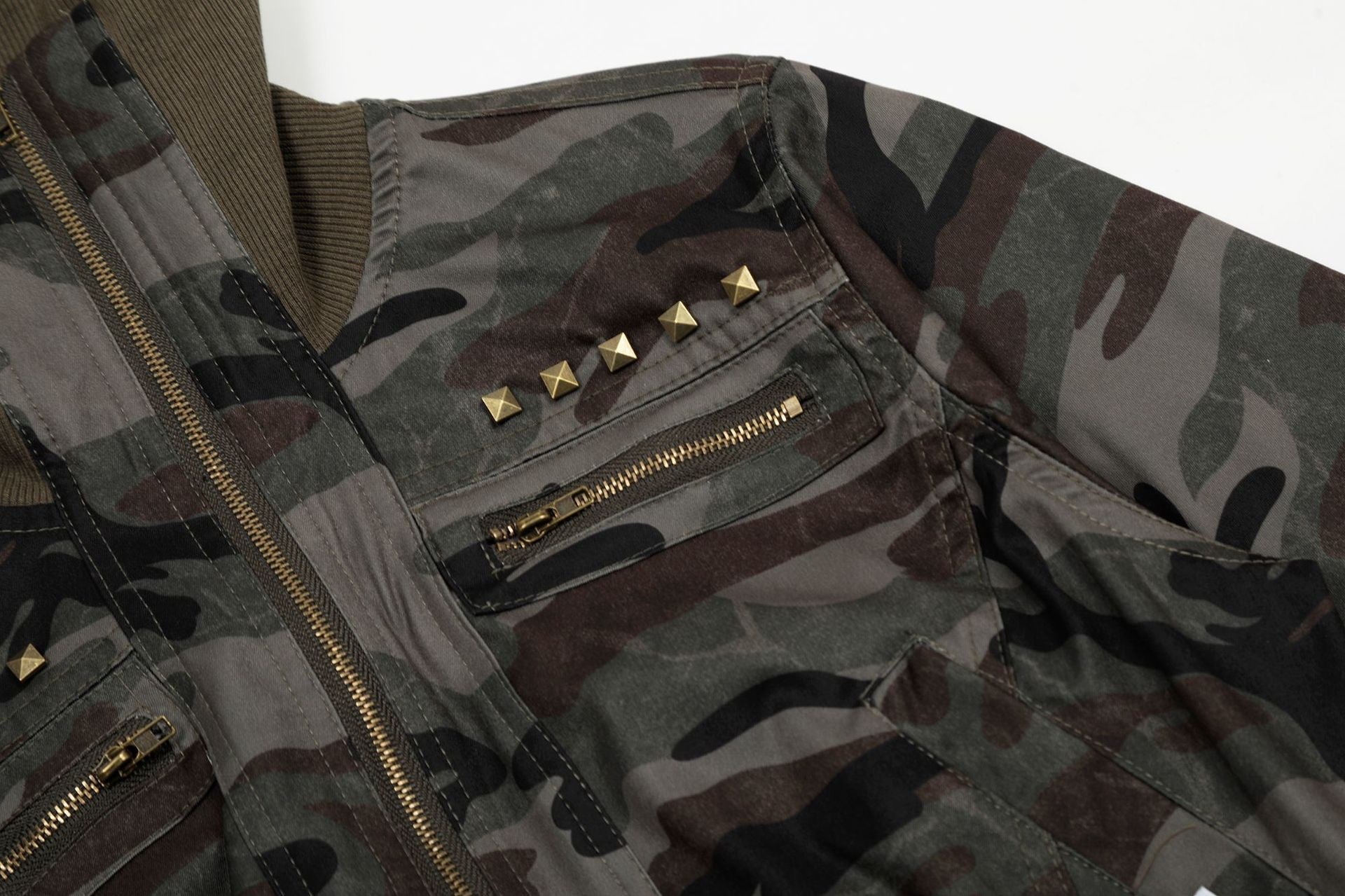 Studded Cropped Bomber Jacket | Camo & Black