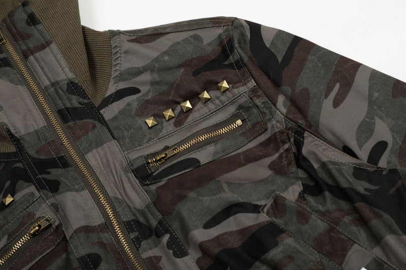 Studded Cropped Bomber Jacket | Camo & Black