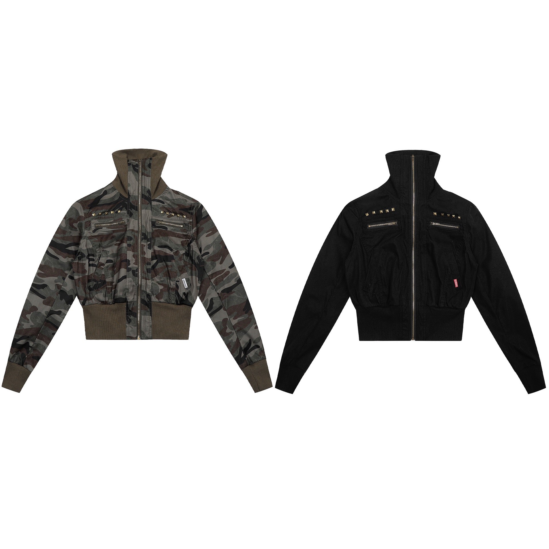 Studded Cropped Bomber Jacket | Camo & Black