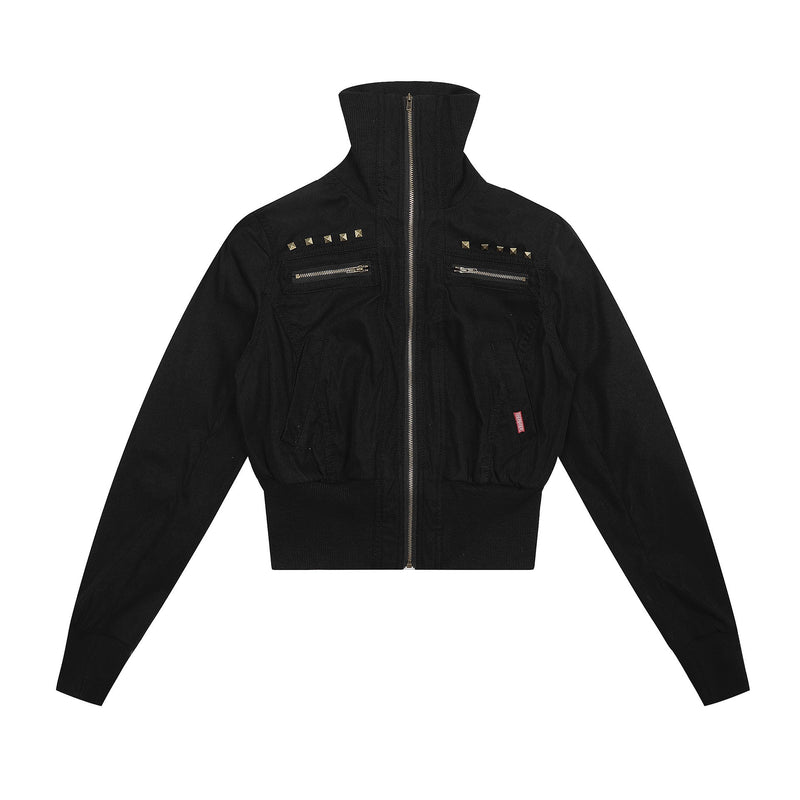 Studded Cropped Bomber Jacket | Camo & Black
