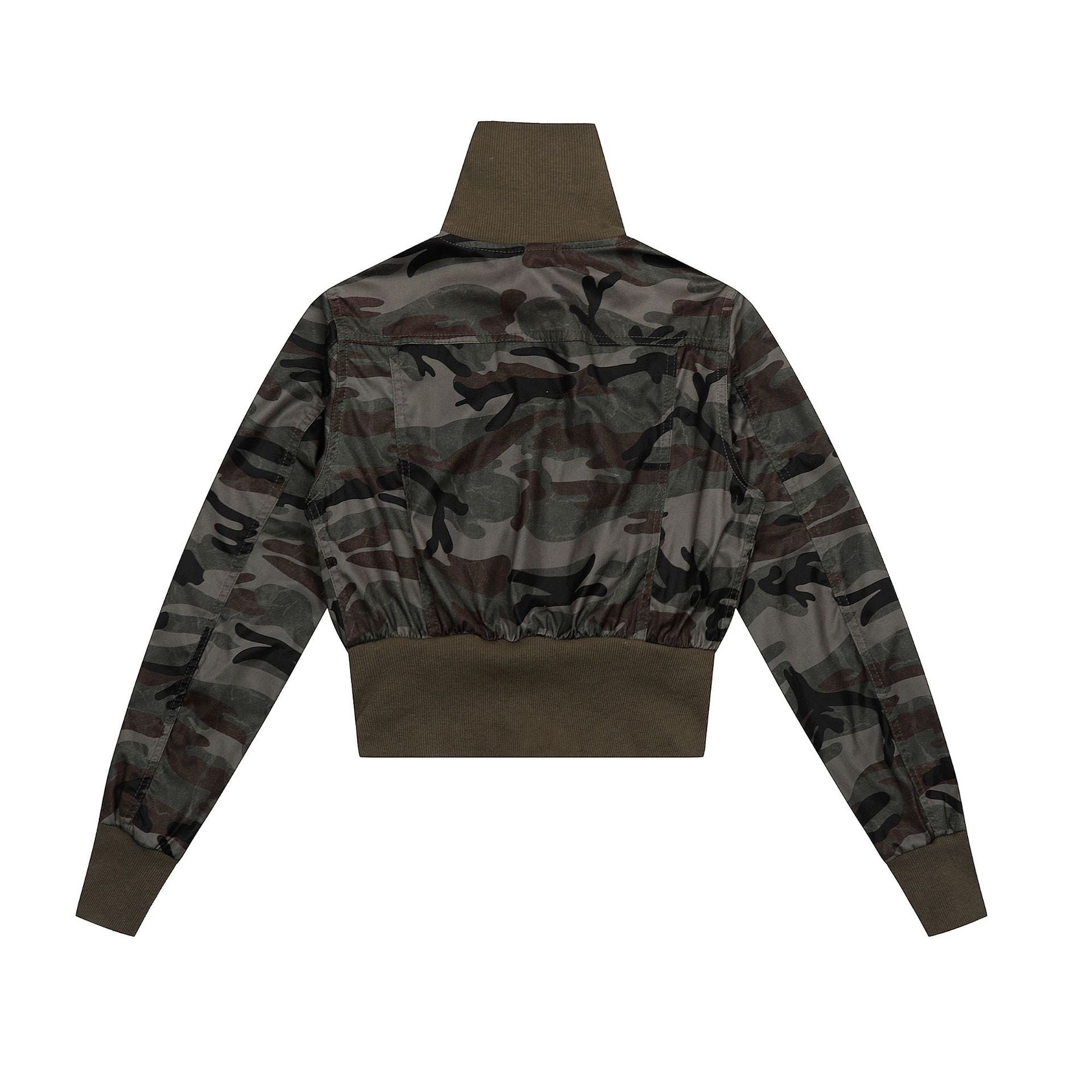 Studded Cropped Bomber Jacket | Camo & Black