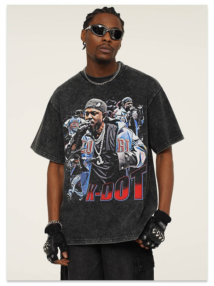 K-Dot Vintage Stage Graphic Tee | Hip-Hop Washed Black