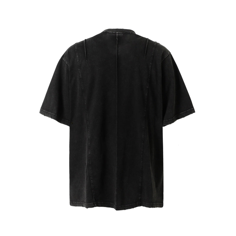 Black washed utility tee with short sleeves and visible back seam detailing on a plain white background