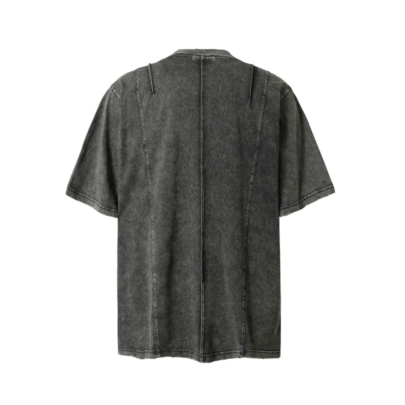 Washed black oversized T-shirt with back seam detailing and short sleeves on a white background