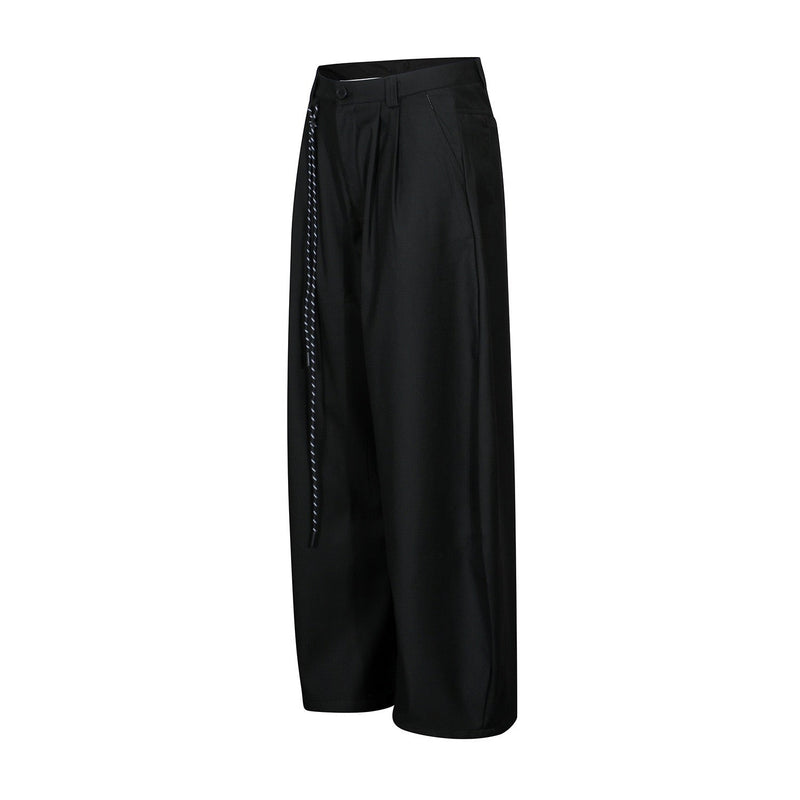Omirad Wide-Leg Pleated Trousers with Hanging Strap Detail