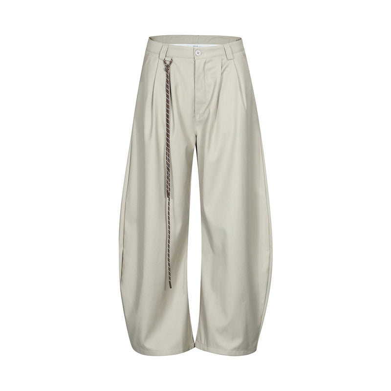 Omirad Wide-Leg Pleated Trousers with Hanging Strap Detail