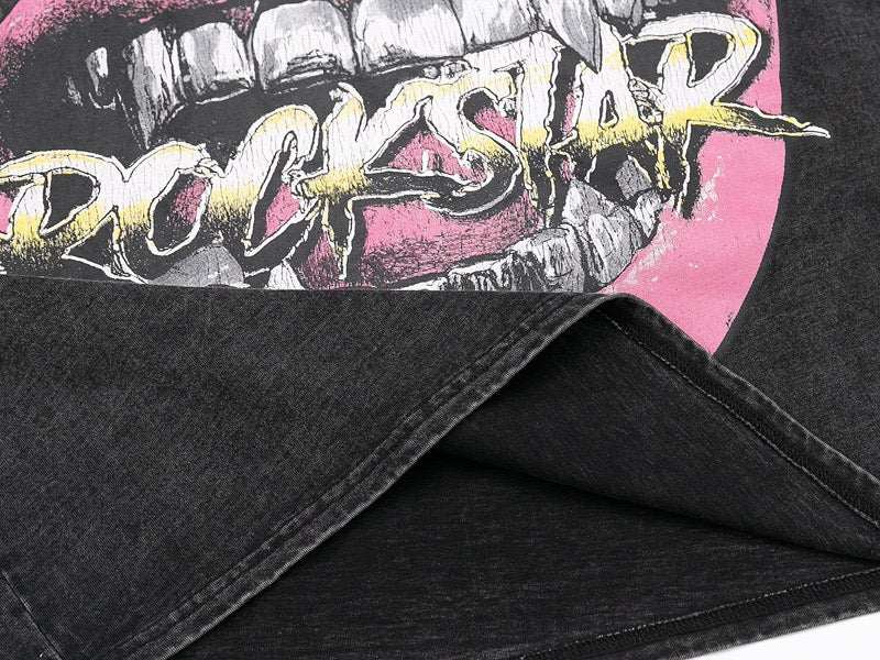 Rockstar Flame Mouth Graphic Tee | Washed Black Streetwear