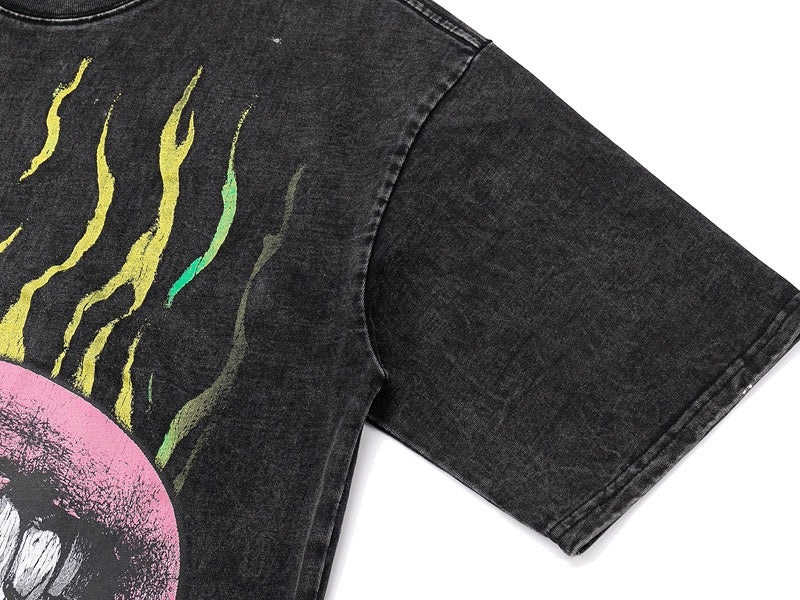 Rockstar Flame Mouth Graphic Tee | Washed Black Streetwear