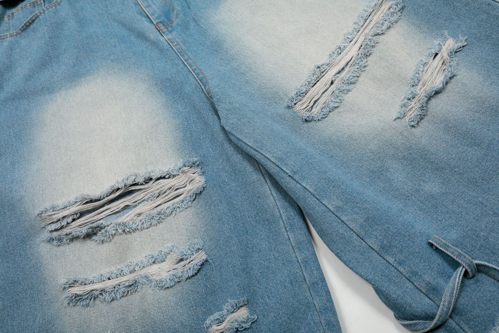 Omirad Distressed Belted Wide-Leg Denim Jorts | Y2K Street Style