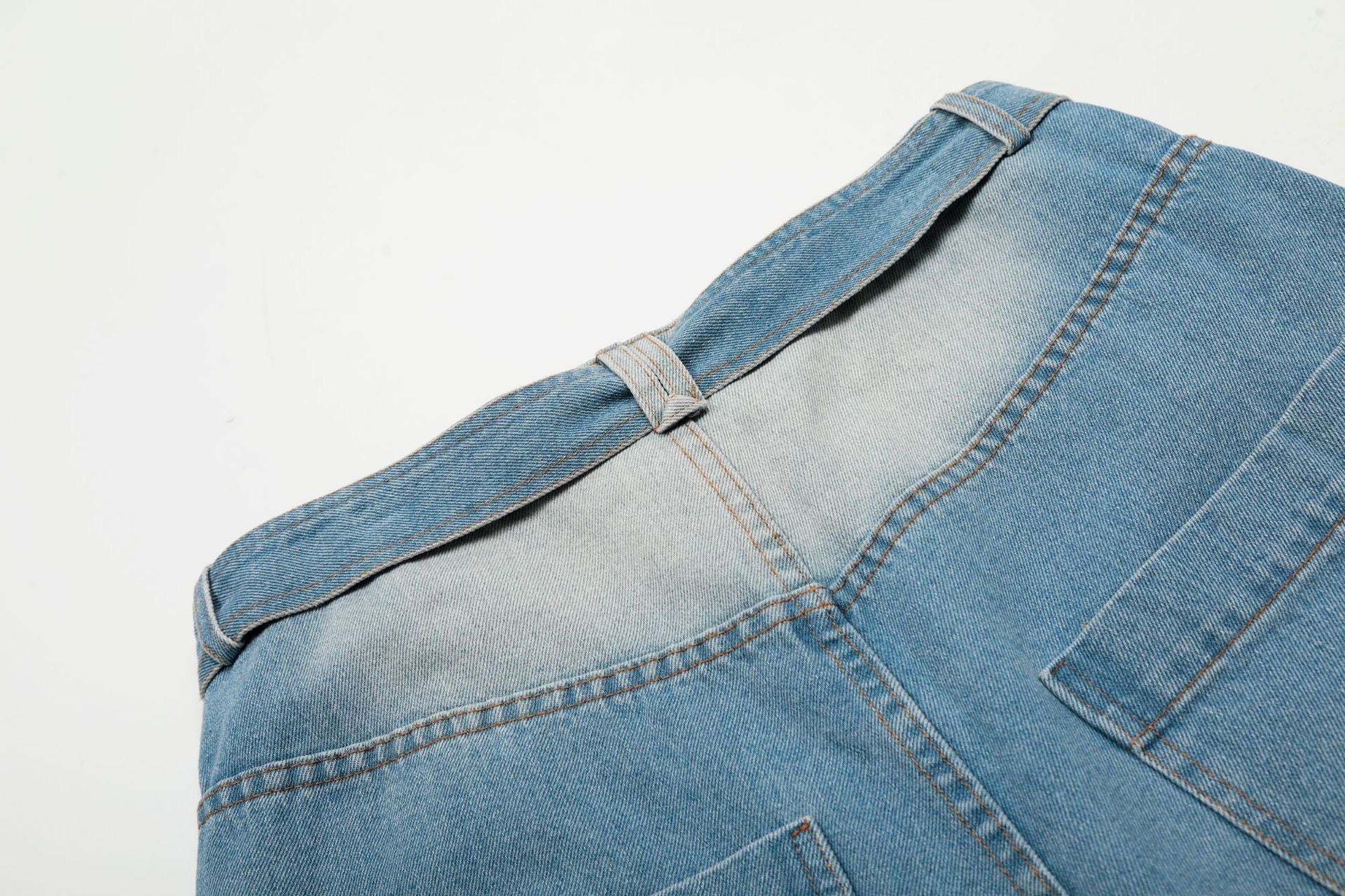 Omirad Distressed Belted Wide-Leg Denim Jorts | Y2K Street Style