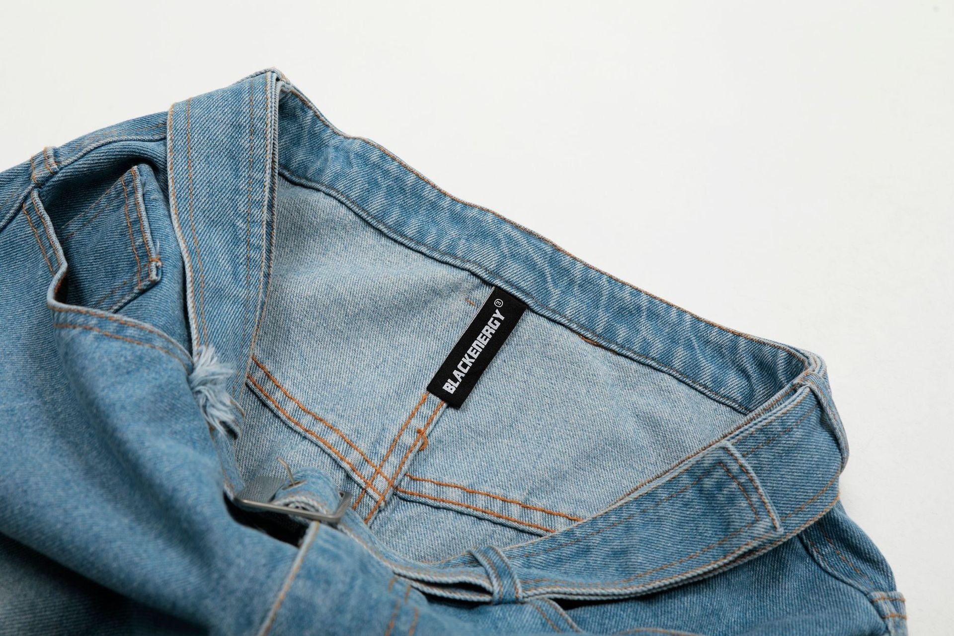 Omirad Distressed Belted Wide-Leg Denim Jorts | Y2K Street Style