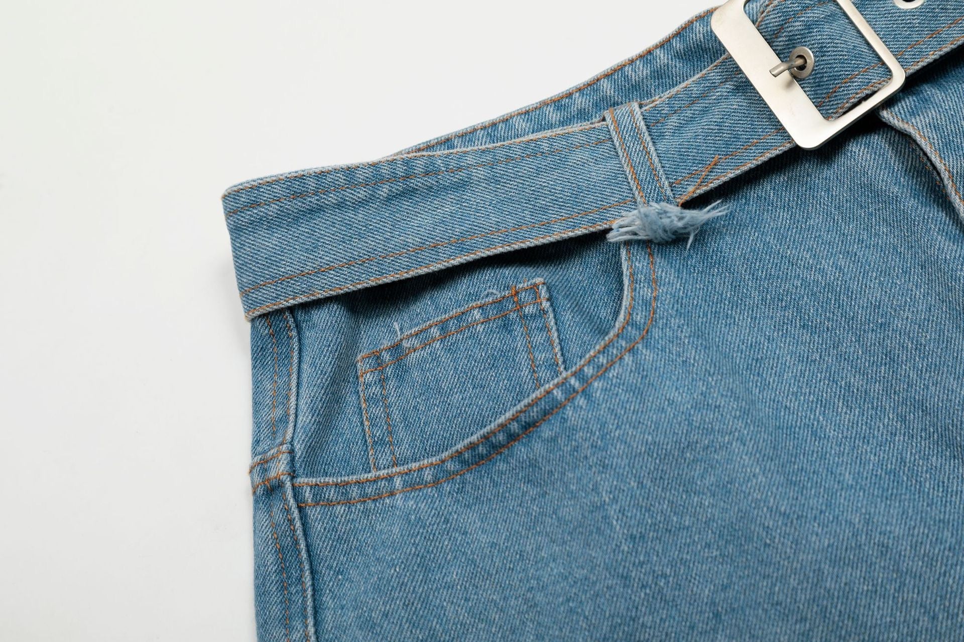 Omirad Distressed Belted Wide-Leg Denim Jorts | Y2K Street Style