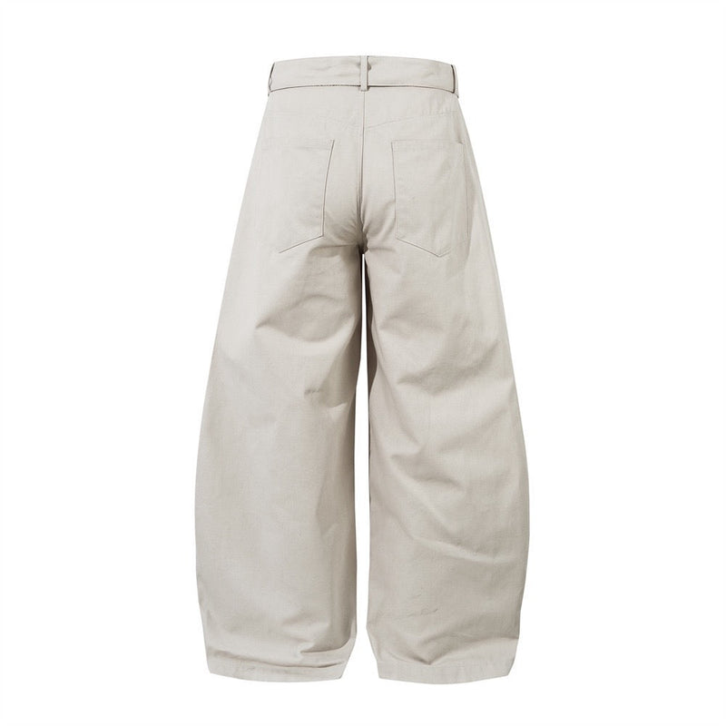 Omirad Belted Barrel-Leg Pants | Wide-Leg Cotton Trousers