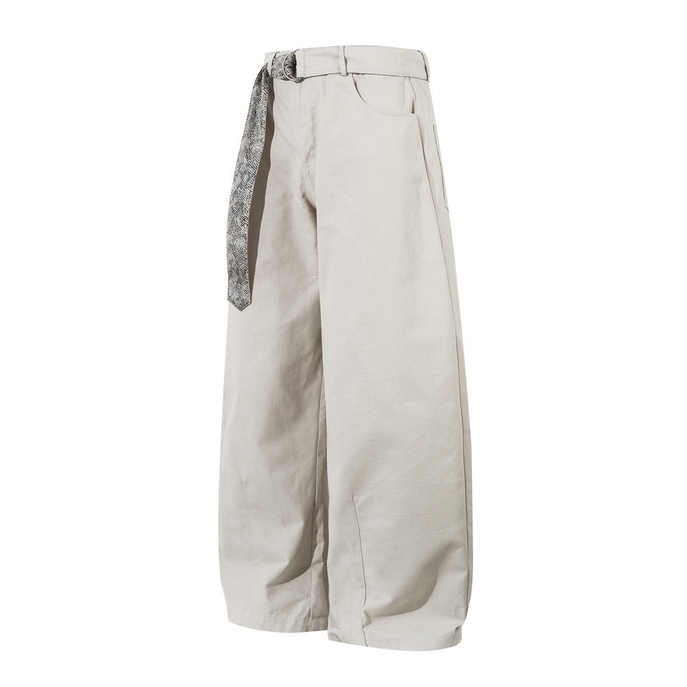Omirad Belted Barrel-Leg Pants | Wide-Leg Cotton Trousers