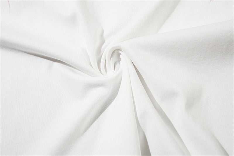 White cotton tee fabric with a soft swirl texture, showcasing the shirt material for ATSOBER Pink Flame Graphic Tee