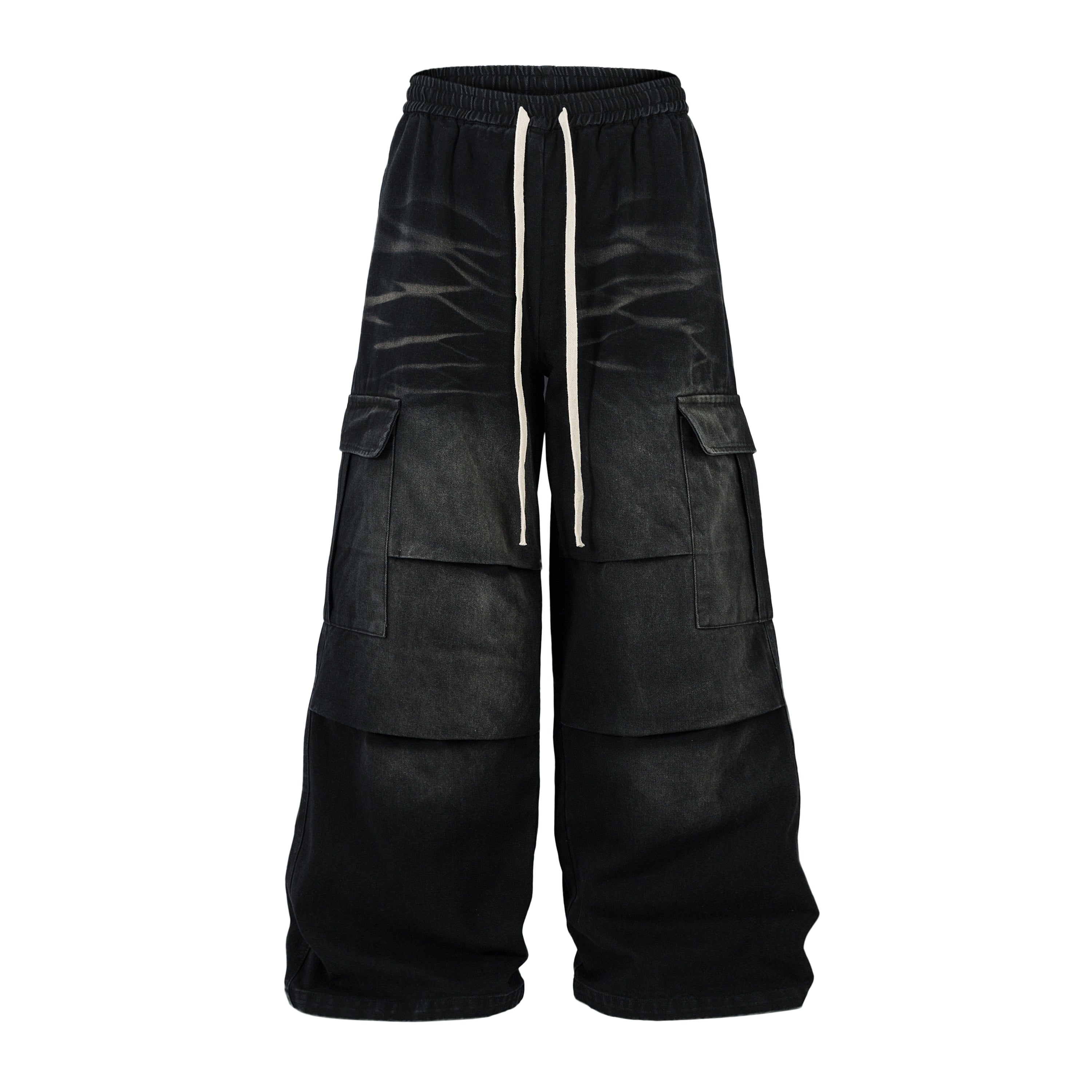 Washed Cargo Wide-Leg Drawstring Pants | Streetwear