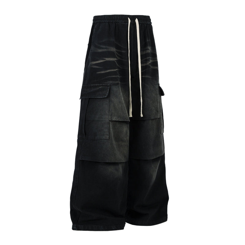 Washed Cargo Wide-Leg Drawstring Pants | Streetwear