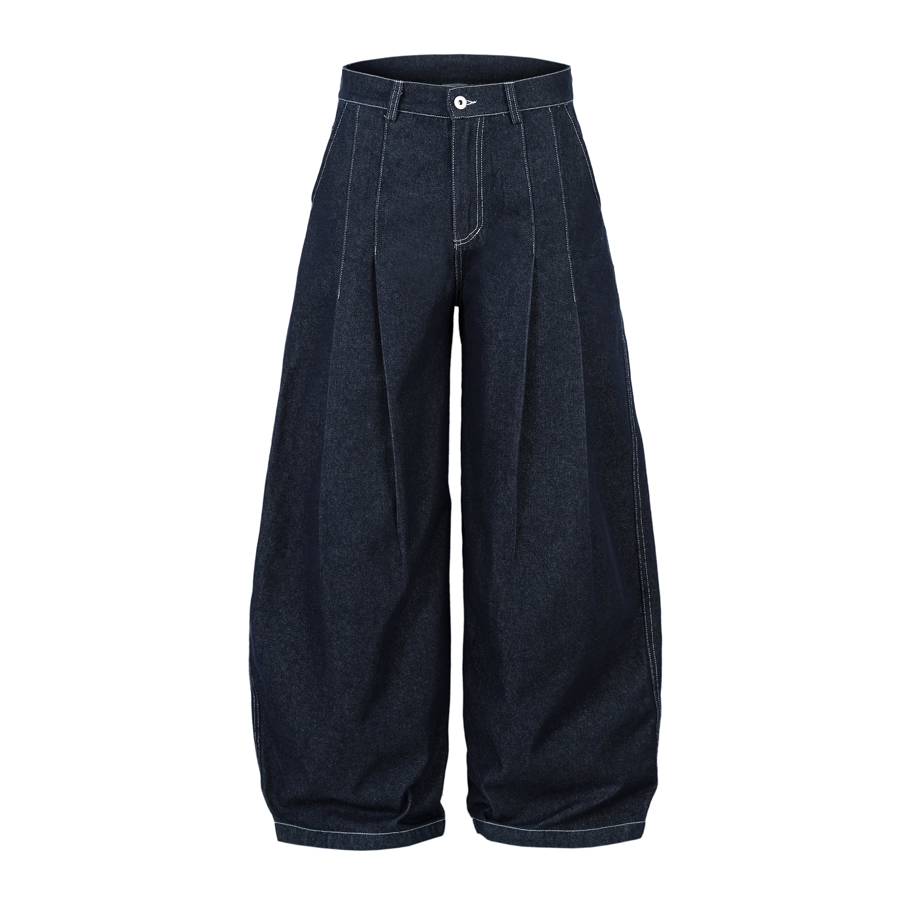 Sculpted Pleated Balloon-Leg Denim Jeans | Deep Indigo