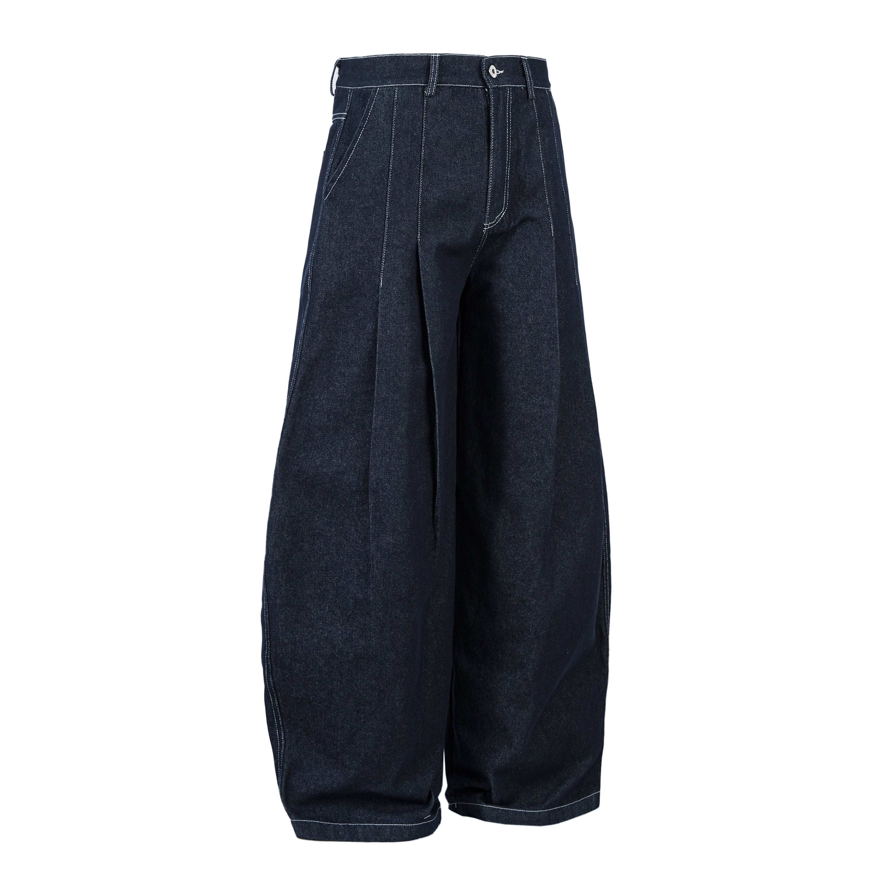 Sculpted Pleated Balloon-Leg Denim Jeans | Deep Indigo