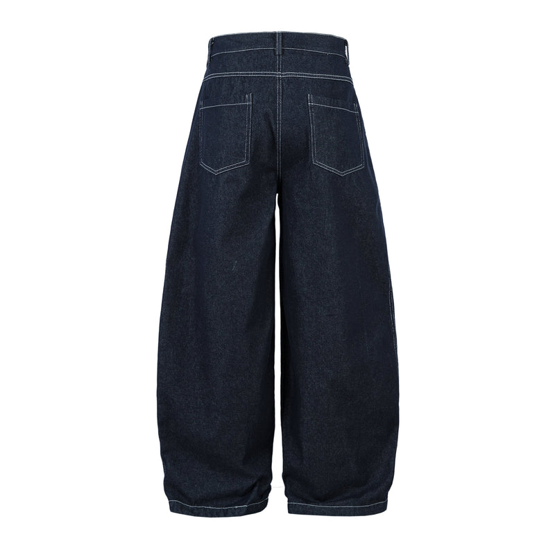 Sculpted Pleated Balloon-Leg Denim Jeans | Deep Indigo