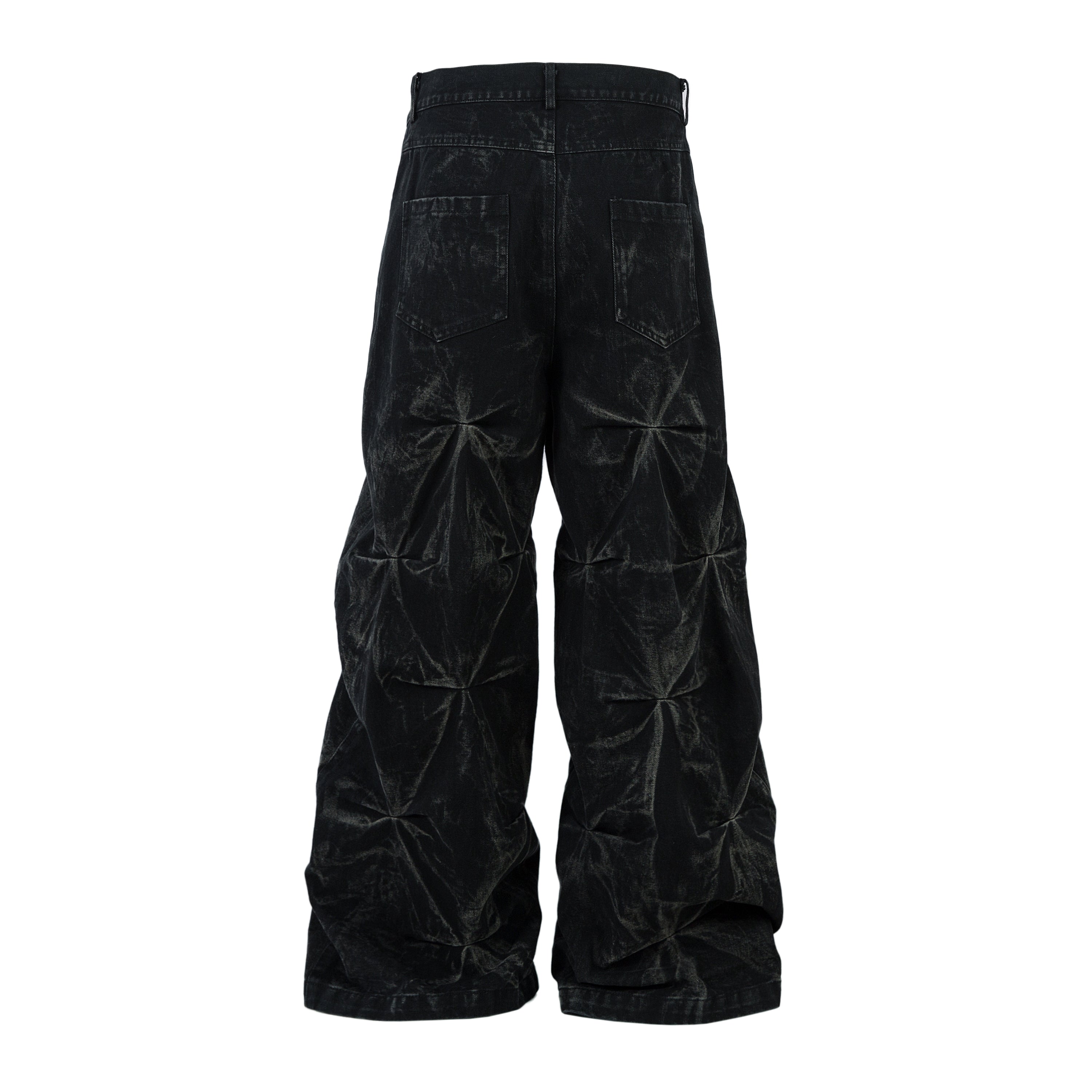 Omirad 3D Pleated Wide-Leg Jeans | Washed Black Denim