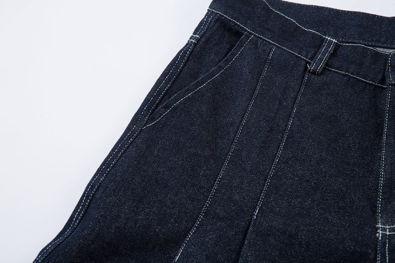 Sculpted Pleated Balloon-Leg Denim Jeans | Deep Indigo