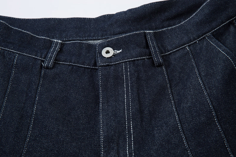 Sculpted Pleated Balloon-Leg Denim Jeans | Deep Indigo