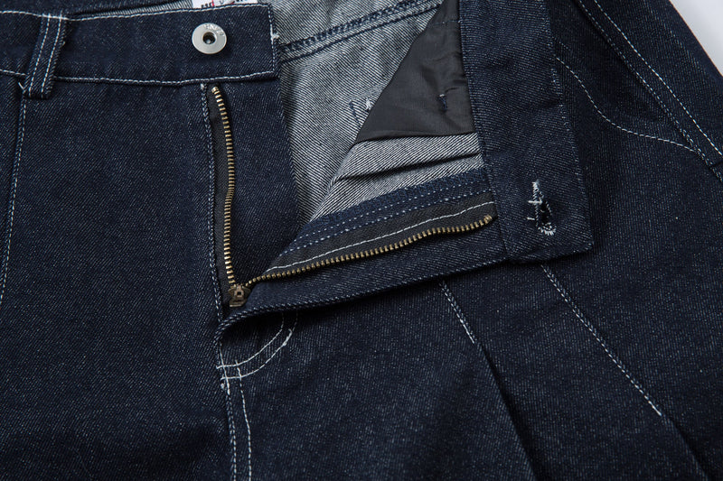 Sculpted Pleated Balloon-Leg Denim Jeans | Deep Indigo