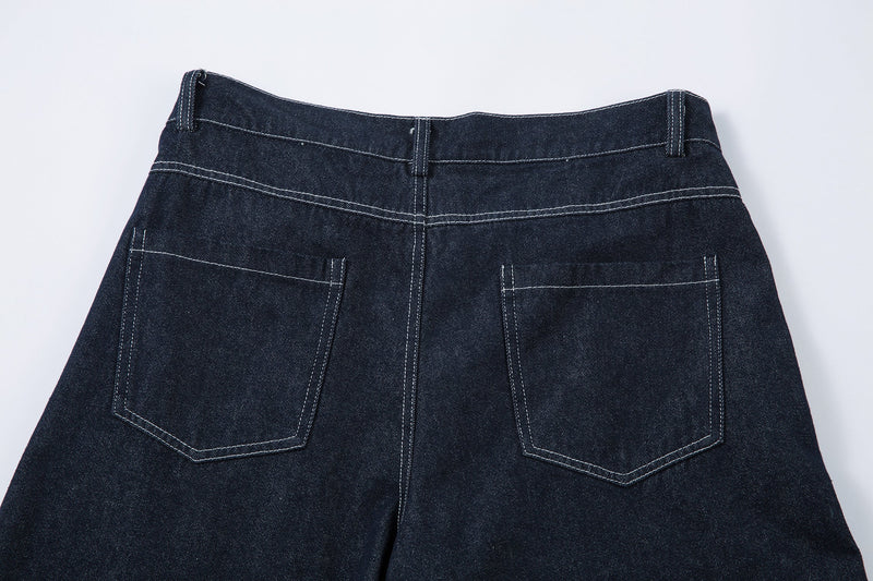 Sculpted Pleated Balloon-Leg Denim Jeans | Deep Indigo