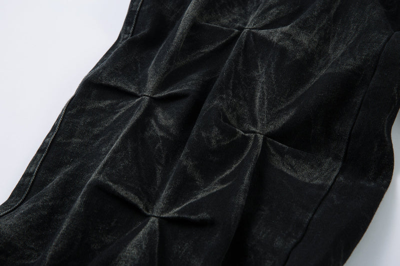 Omirad 3D Pleated Wide-Leg Jeans | Washed Black Denim