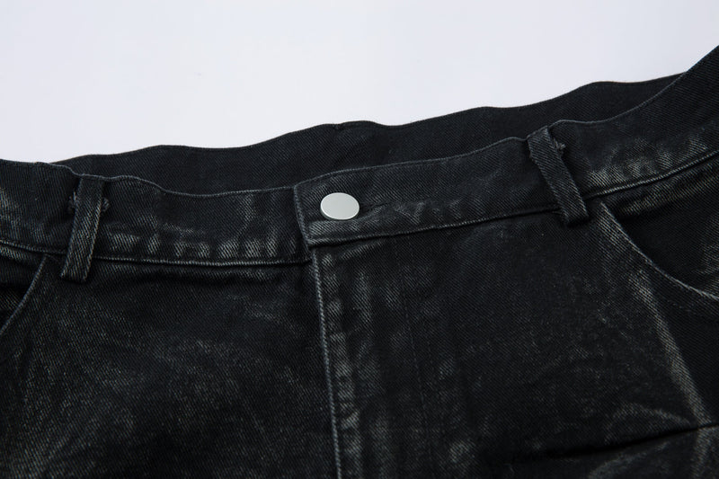 Omirad 3D Pleated Wide-Leg Jeans | Washed Black Denim