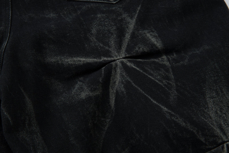 Omirad 3D Pleated Wide-Leg Jeans | Washed Black Denim