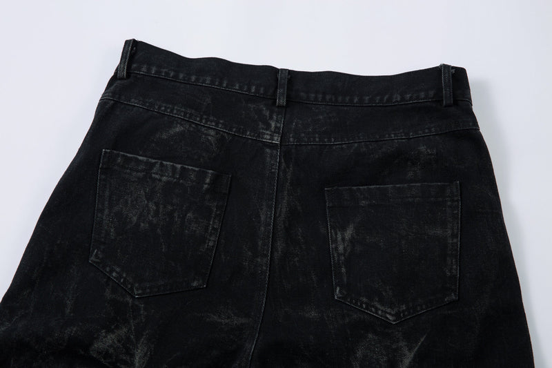 Omirad 3D Pleated Wide-Leg Jeans | Washed Black Denim