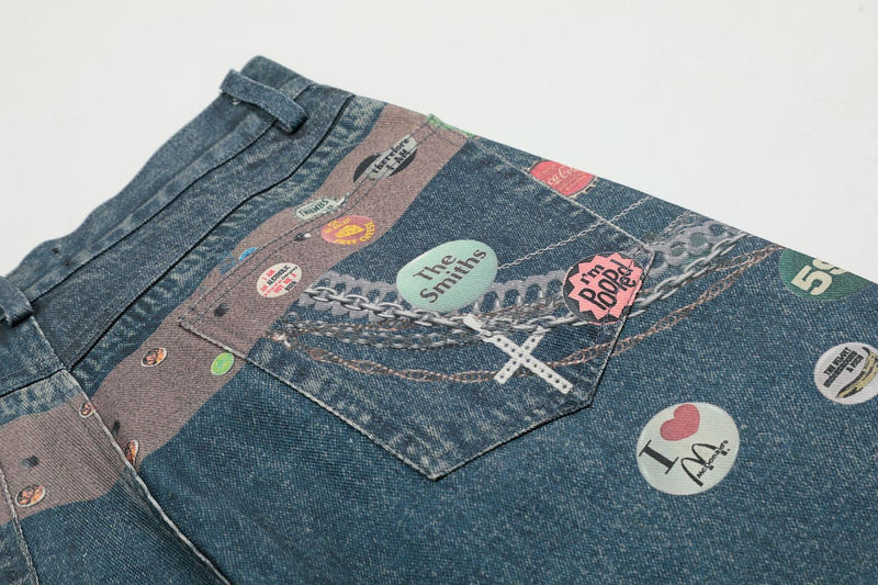 Patchwork Graphic Wide-Leg Jeans | Retro Streetwear Denim