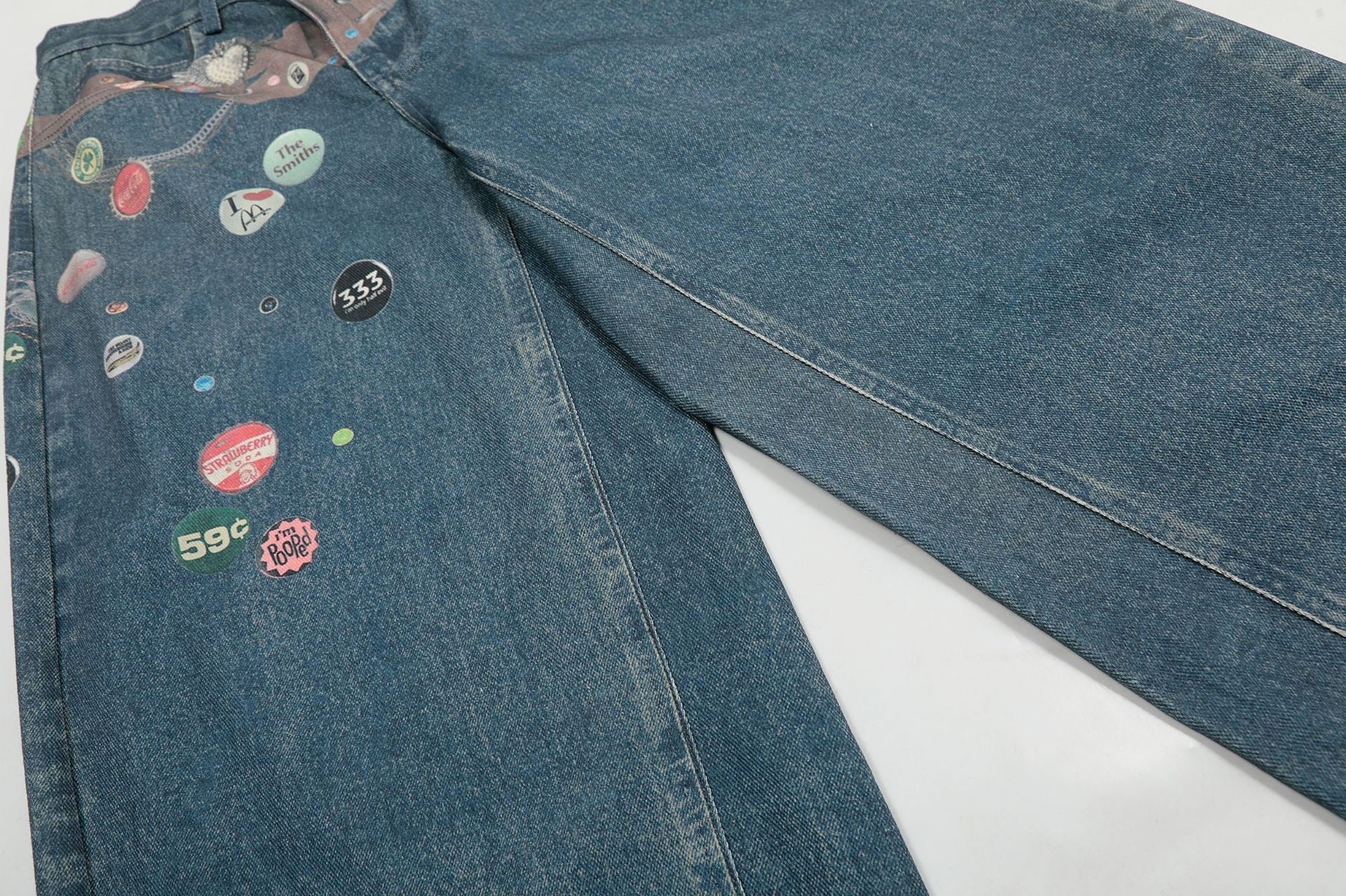 Patchwork Graphic Wide-Leg Jeans | Retro Streetwear Denim