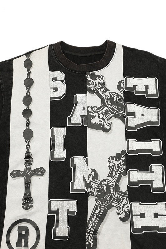 Saint Faith Cross Panel Gothic Graphic Tee | Cropped Boxy Fit