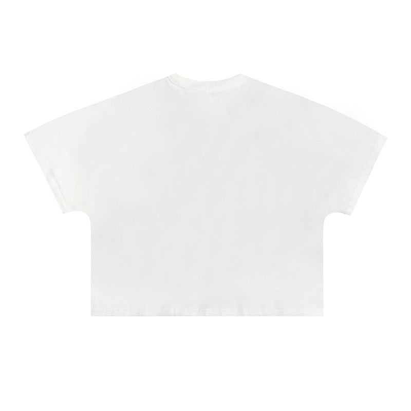Plain white oversized graphic tee with a relaxed fit and crew neckline, shown front view on a clean background